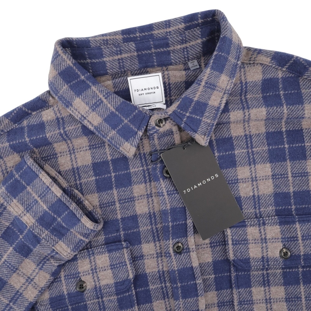 NEW 7 Diamonds Atlas Soft Flannel Stretch Plaid Shirt Khaki Long Sleeve Mens XL
